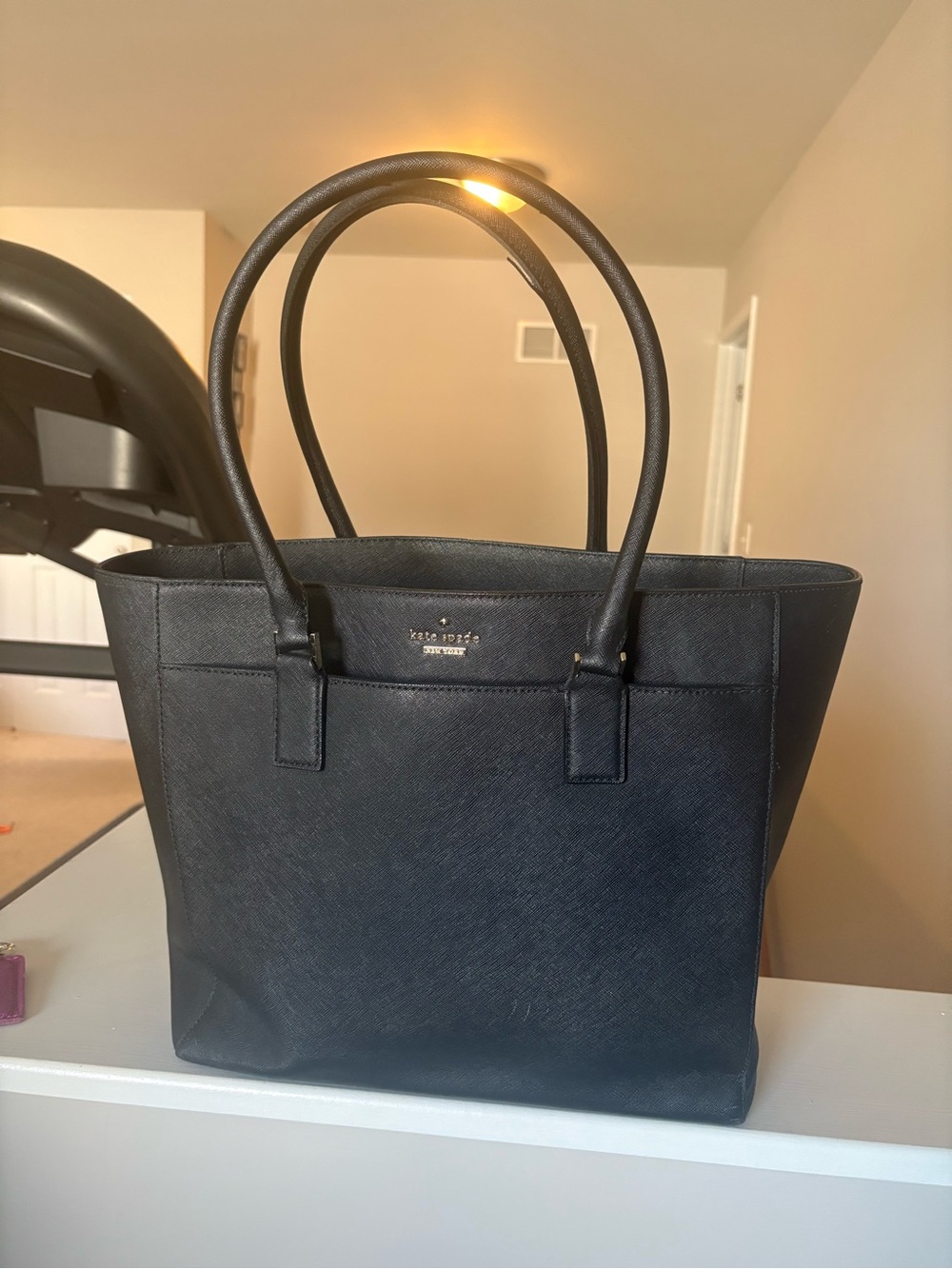 kate spade black Saffiano Leather Tote